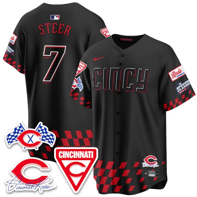 Men's Cincinnati Reds 2025 Speedway Limited Jersey V2 - All Stitched Spencer Steer    - 7