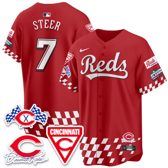 Men's Cincinnati Reds 2025 Speedway Limited Jersey V2 - All Stitched Spencer Steer -   7