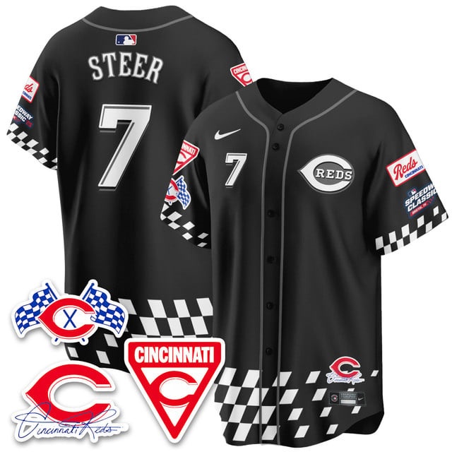 Men's Cincinnati Reds 2025 Speedway Limited Jersey V2 - All Stitched Spencer Steer - 7