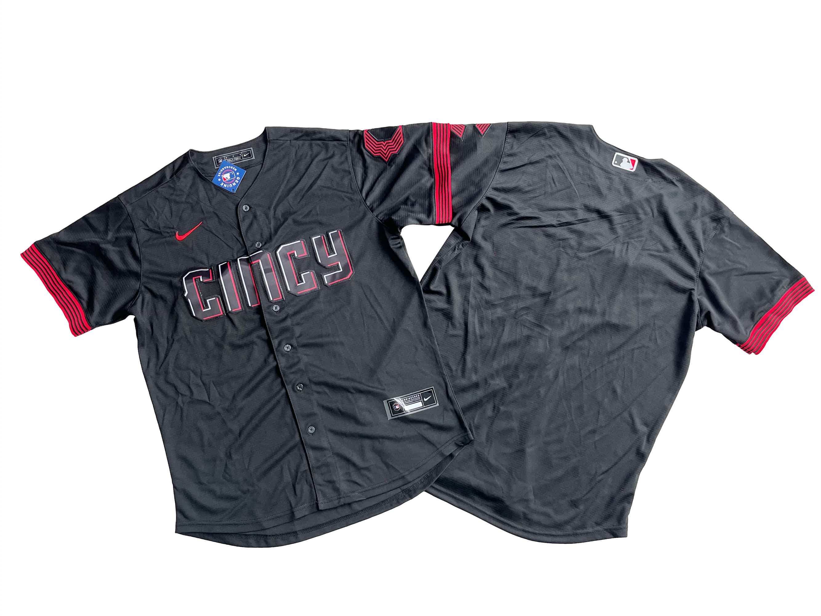Men's Cincinnati Reds Nike Black City Connect Replica Jersey.