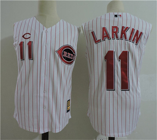 Men's Cincinnati Reds Retired Player #11 Barry Larkin Majestic White Sleeveless Baseball Jerseys