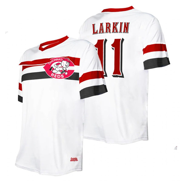 Men's Cincinnati Reds Retired Player #11 Barry Larkin White Cooperstown Collection V-Neck Jersey