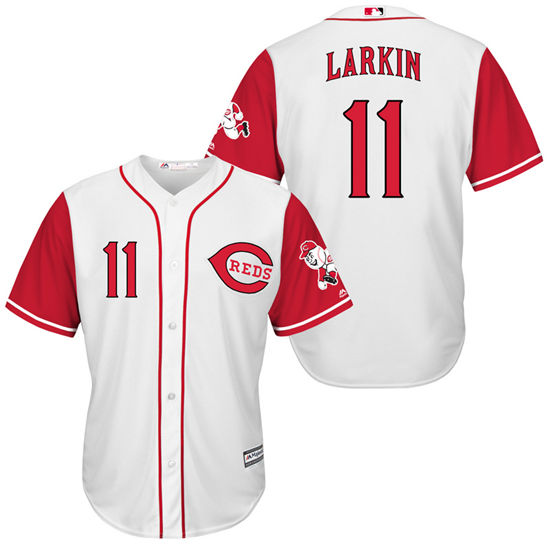 Men's Cincinnati Reds Retired Player #11 Barry Larkin White Red Turn Back the Clock Throwback Authentic Player Jersey