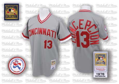 Men's Cincinnati Reds Retired Player #13 Dave Concepcion 1976 Gray Throwback Jerseys