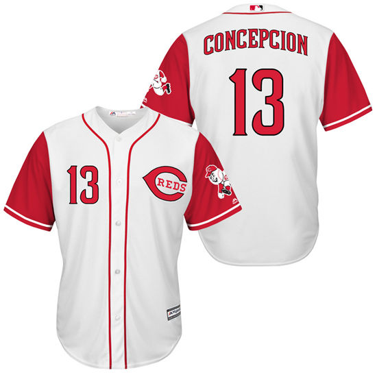Men's Cincinnati Reds Retired Player #13 Dave Concepcion White Red Turn Back the Clock Throwback Authentic Player Jersey