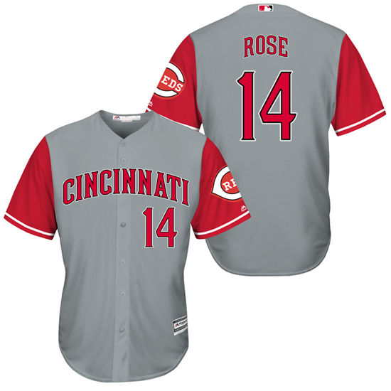 Men's Cincinnati Reds Retired Player #14 Pete Rose 1961-1966 Gray Red Turn Back the Clock Throwback Authentic Player Jersey