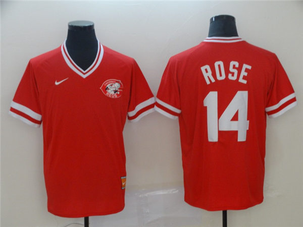 Men's Cincinnati Reds Retired Player #14 Pete Rose Nike 1990's Scarlet Cooperstown Collection Jerseys
