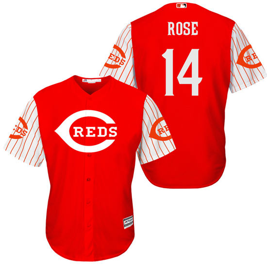 Men's Cincinnati Reds Retired Player #14 Pete Rose Red Turn Back the Clock Throwback Authentic Player Jersey