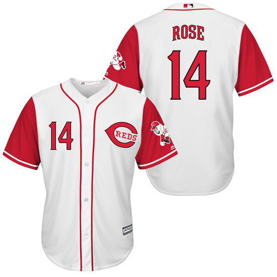 Men's Cincinnati Reds Retired Player #14 Pete Rose White Red Turn Back the Clock Throwback Authentic Player Jersey