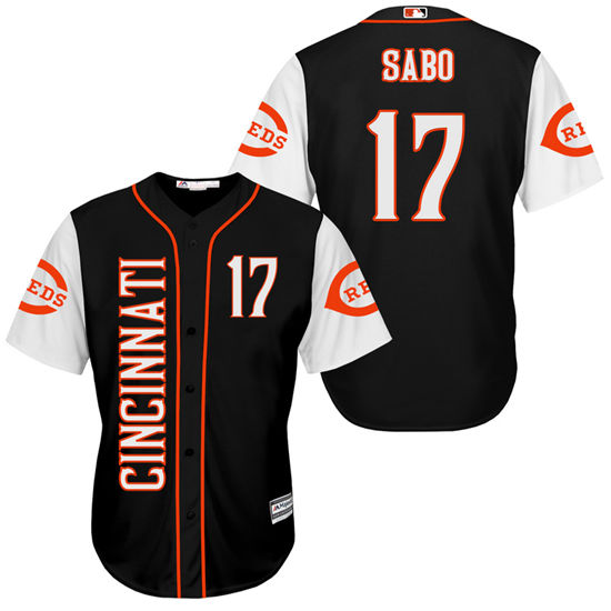 Men's Cincinnati Reds Retired Player #17 Chris Sabo Majestic Black Turn Back the Clock Throwback Authentic Player Jersey