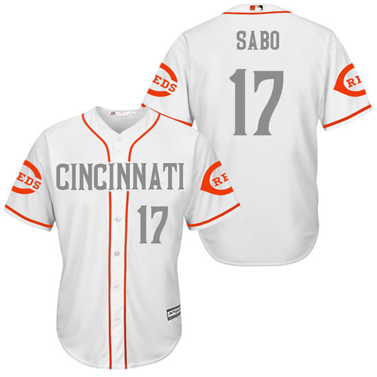 Men's Cincinnati Reds Retired Player #17 Chris Sabo White Gray Turn Back the Clock Throwback Authentic Player Jersey