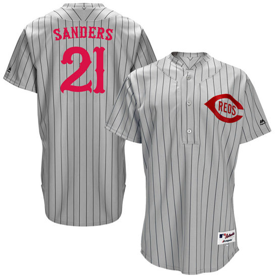 Men's Cincinnati Reds Retired Player #21 Deion Sanders Gray Stripe Turn Back the Clock Throwback Authentic Player Jersey
