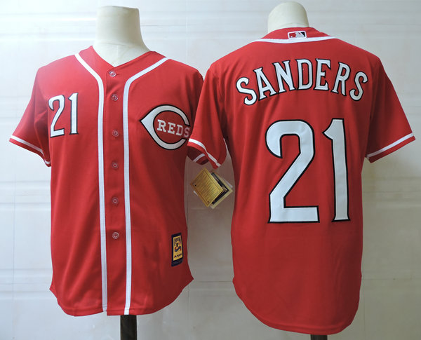 Men's Cincinnati Reds Retired Player #21 Deion Sanders Majestic Red Cooperstown Throwback Jerseys