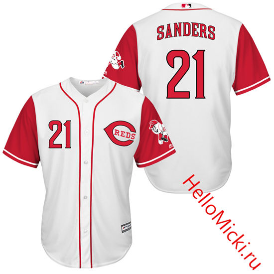 Men's Cincinnati Reds Retired Player #21 Deion Sanders White Red Turn Back the Clock Throwback Authentic Player Jersey