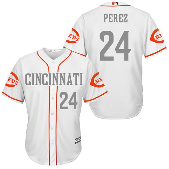 Men's Cincinnati Reds Retired Player #24 Tony Perez White Gray Turn Back the Clock Throwback Authentic Player Jersey