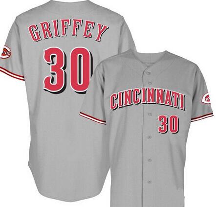 Men's Cincinnati Reds Retired Player #30 Ken Griffey Jr. Gray Road Stitched Baseball Jersey