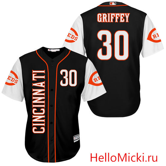 Men's Cincinnati Reds Retired Player #30 Ken Griffey Jr. Majestic Black Turn Back the Clock Throwback Authentic Player Jersey