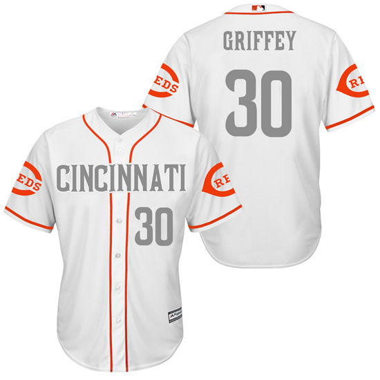 Men's Cincinnati Reds Retired Player #30 Ken Griffey Jr. White Gray Turn Back the Clock Throwback Authentic Player Jersey