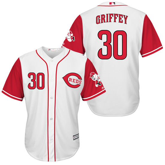 Men's Cincinnati Reds Retired Player #30 Ken Griffey Jr. White Red Turn Back the Clock Throwback Authentic Player Jersey