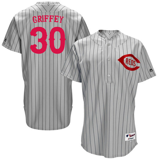 Men's Cincinnati Reds Retired Player #30 Ken Griffey Jr.Gray Stripe Turn Back the Clock Throwback Authentic Player Jersey