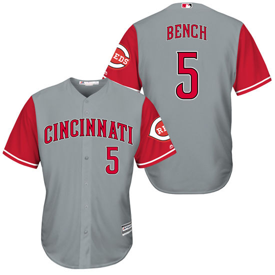 Men's Cincinnati Reds Retired Player #5 Johnny Bench 1961-1966 Gray Red Turn Back the Clock Throwback Authentic Player Jersey