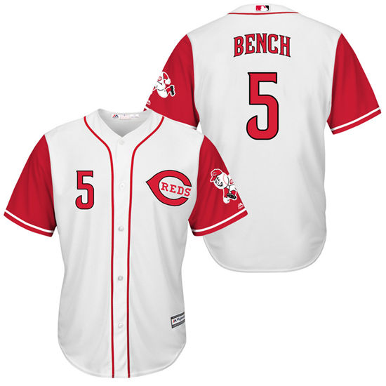 Men's Cincinnati Reds Retired Player #5 Johnny Bench White Red Turn Back the Clock Throwback Authentic Player Jersey
