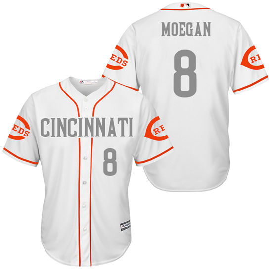 Men's Cincinnati Reds Retired Player #8 Joe Morgan White Gray Turn Back the Clock Throwback Authentic Player Jersey