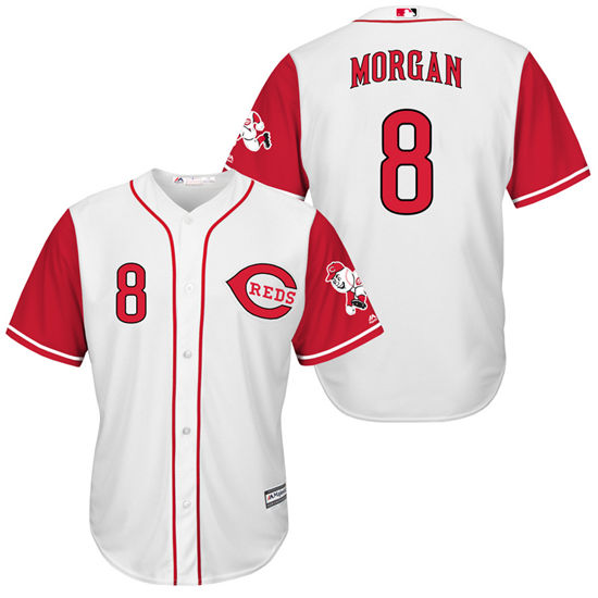 Men's Cincinnati Reds Retired Player #8 Joe Morgan White Red Turn Back the Clock Throwback Authentic Player Jersey
