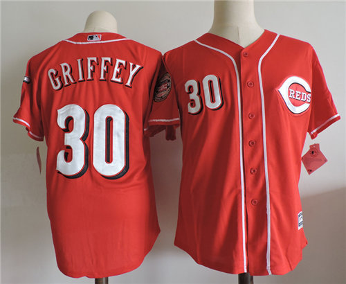 Men's Cincinnati Reds Throwback VINTAGE #30 Ken Griffey Jr red cool base Baseball Jersey with 2016 HOF patch