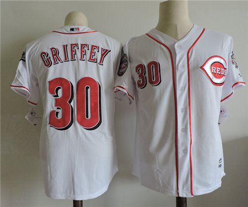 Men's Cincinnati Reds Throwback VINTAGE #30 Ken Griffey Jr white cool base Baseball Jersey with 2016 HOF patch