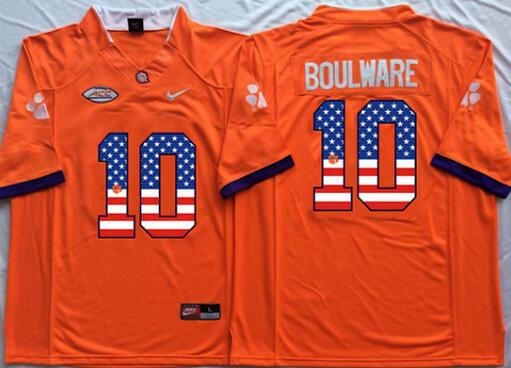 Men's Clemson Tigers #10 Ben Boulware Orange USA Flag Fashion Stitched Nike NCAA Jersey