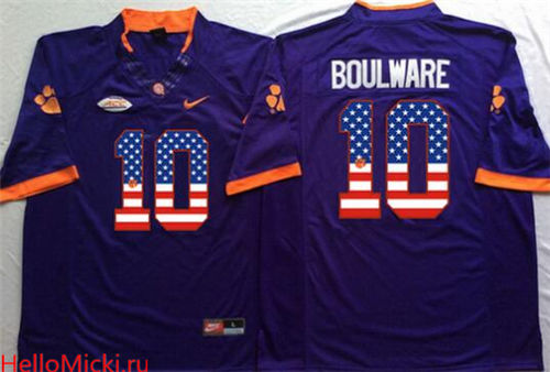 Men's Clemson Tigers #10 Ben Boulware Purple USA Flag Fashion Stitched Nike NCAA Jersey