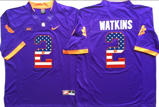 Men's Clemson Tigers #2 Sammy Watkins Purple USA Flag Fashion Stitched Nike NCAA Jersey