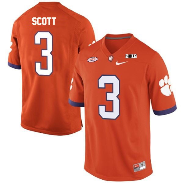Men's Clemson Tigers #3 Artavis Scott Orange Football Jersey