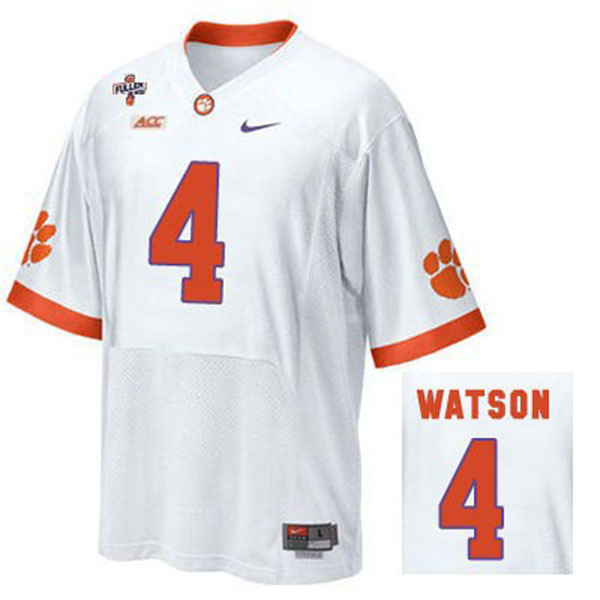 Men's Clemson Tigers #4 Deshaun Watson White Football Jersey
