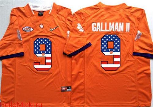 Men's Clemson Tigers #9 Wayne Gallman Orange USA Flag Fashion Stitched Nike NCAA Jersey