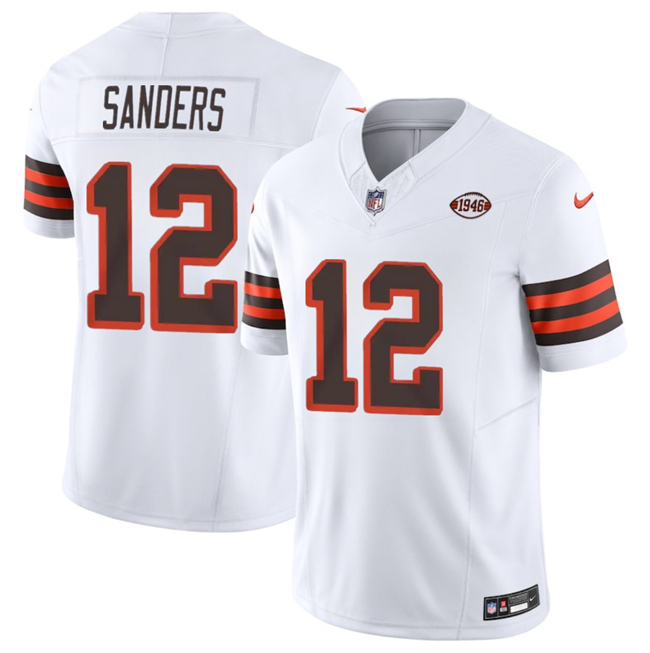 Men's Cleveland Browns #12 Shedeur Sanders White 2025 Draft 1946 Collection F.U.S.E. Vapor Limited Stitched Football Jersey