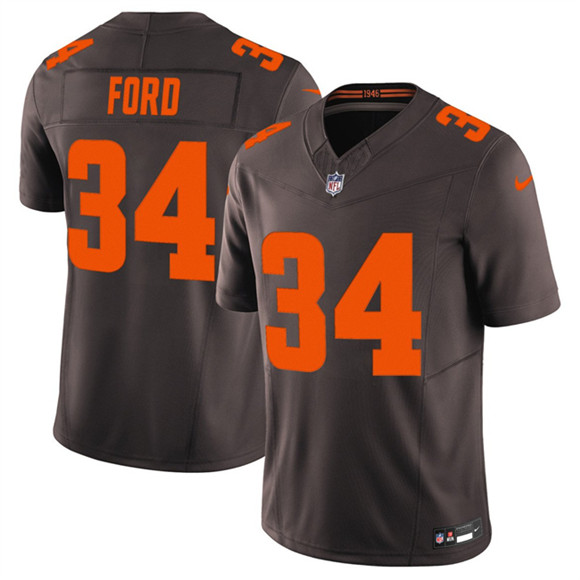 Men's Cleveland Browns #34 Jerome Ford Brown 2025 F.U.S.E. Alpha Dawg Limited Football Stitched Jersey
