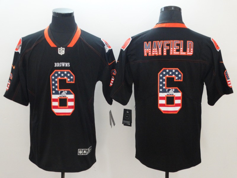 Men's Cleveland Browns #6 Baker Mayfield Nike USA Flag Fashion Black Color Rush Limited Stitched Jersey
