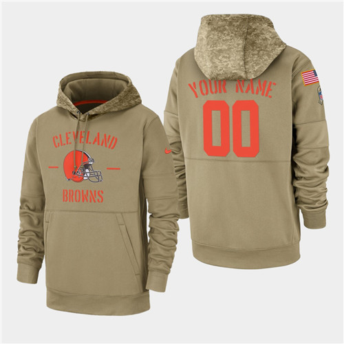 Men's Cleveland Browns Custom 2019 Salute to Service Sideline Therma Pullover Hoodie - Tan
