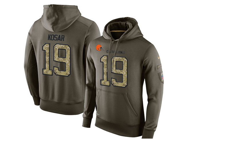 Men's Cleveland Browns Retired Player #19 Bernie Kosar Green Nike Olive Salute To Service KO Performance Limited Hood