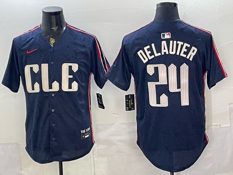 Men's Cleveland Guardians  24 DELAUTER  Navy 2024 City Connect Limited Stitched Jersey