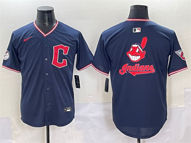 Men's Cleveland Guardians Team Big Logo Navy 2025 Alternate Limited Stitched Baseball Jersey