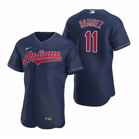 Men's Cleveland Indians #11 Jose Ramirez Nike Navy Indians Flex Base Baseball Jersey
