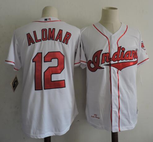 Men's Cleveland Indians #12 Roberto Alomar 2000 White ThrowbackBaseball Jersey