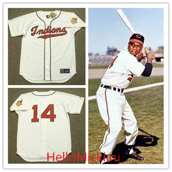 Men's Cleveland Indians #14 LARRY DOBY 1948 Majestic White Cooperstown Throwback Jersey