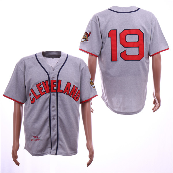 Men's Cleveland Indians #19 Bob Feller 1948 Gray Wool Mitchell&Ness Throwback Jerseys
