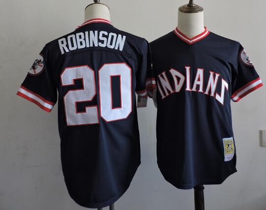 Men's Cleveland Indians #20 FRANK ROBINSON Majestic 1994 Navy Blue Pullover Throwback VINTAGE Baseball Jersey