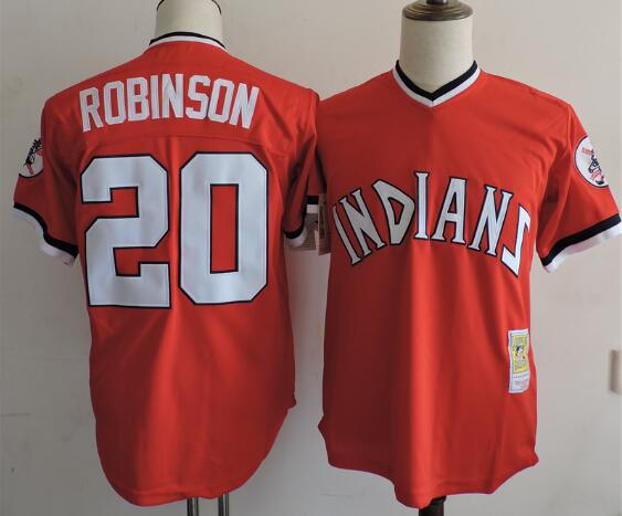 Men's Cleveland Indians #20 FRANK ROBINSON Majestic 1994 Red Throwback VINTAGE Baseball Jerseys