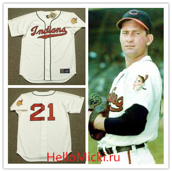 Men's Cleveland Indians #21 BOB LEMON 1948 Majestic White Cooperstown Throwback Jersey